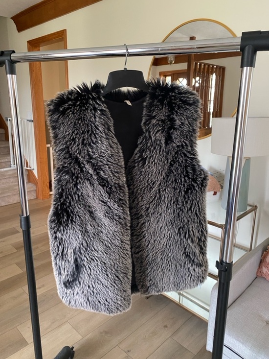 raja Jackets & Blazers - Luxury Oversized Faux Fur Vest - Black & Gray